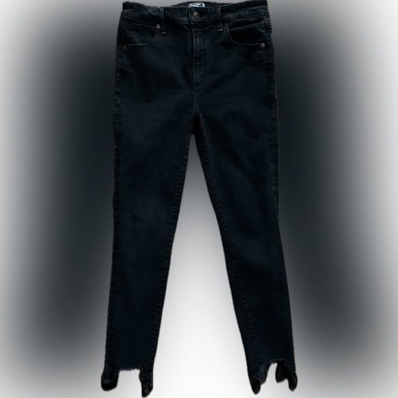 Abercrombie & Fitch Black Simone High Rise Ankle Jeans Fringed Hems Women’s 28 6 - Picture 1 of 6